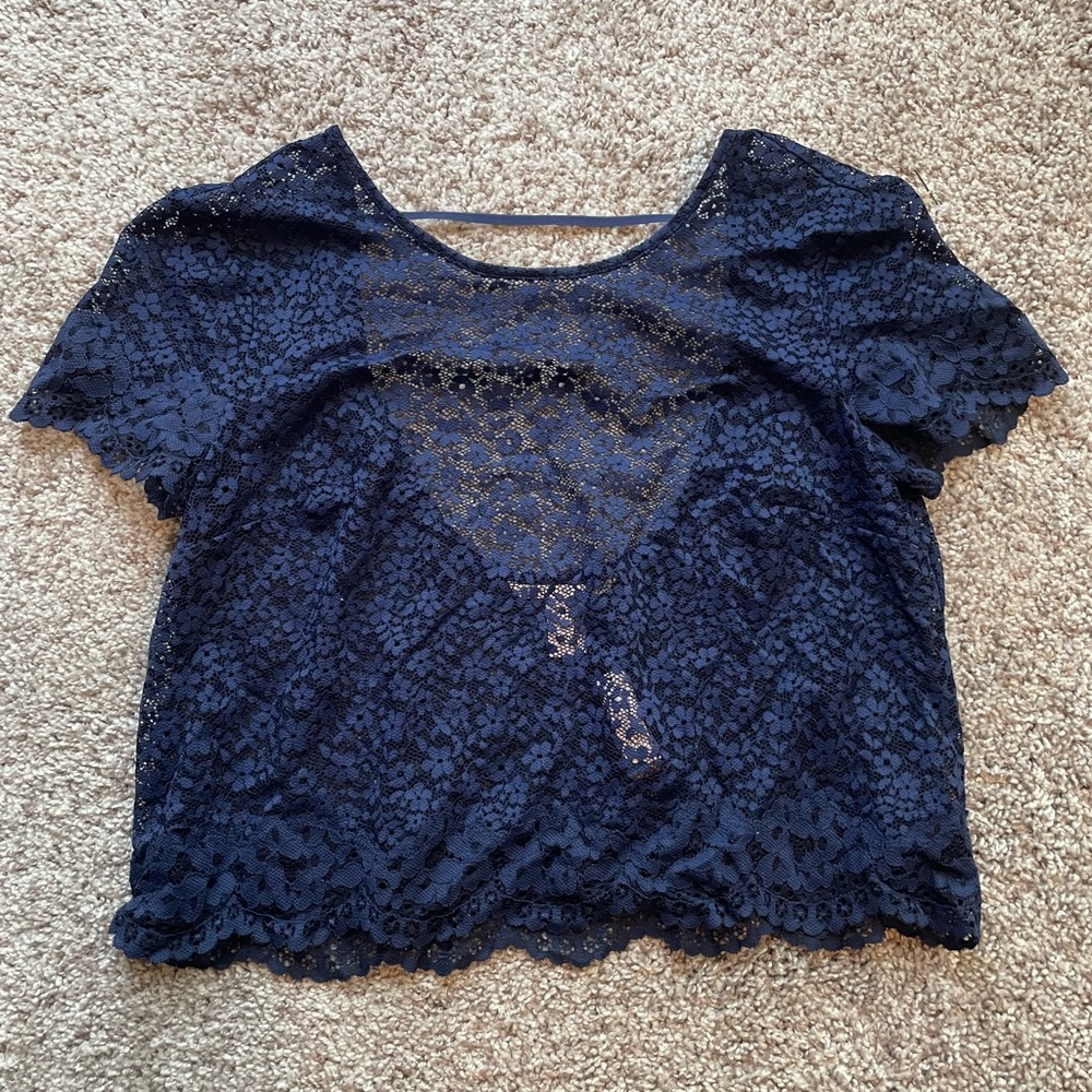 NWT Victoria’s Secret navy lace T-shirt size XS